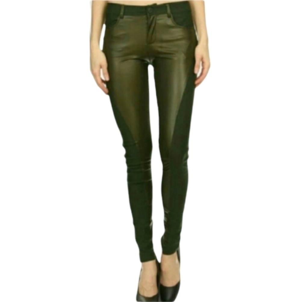 Sexy hot contrast pants skinny moto  leggings